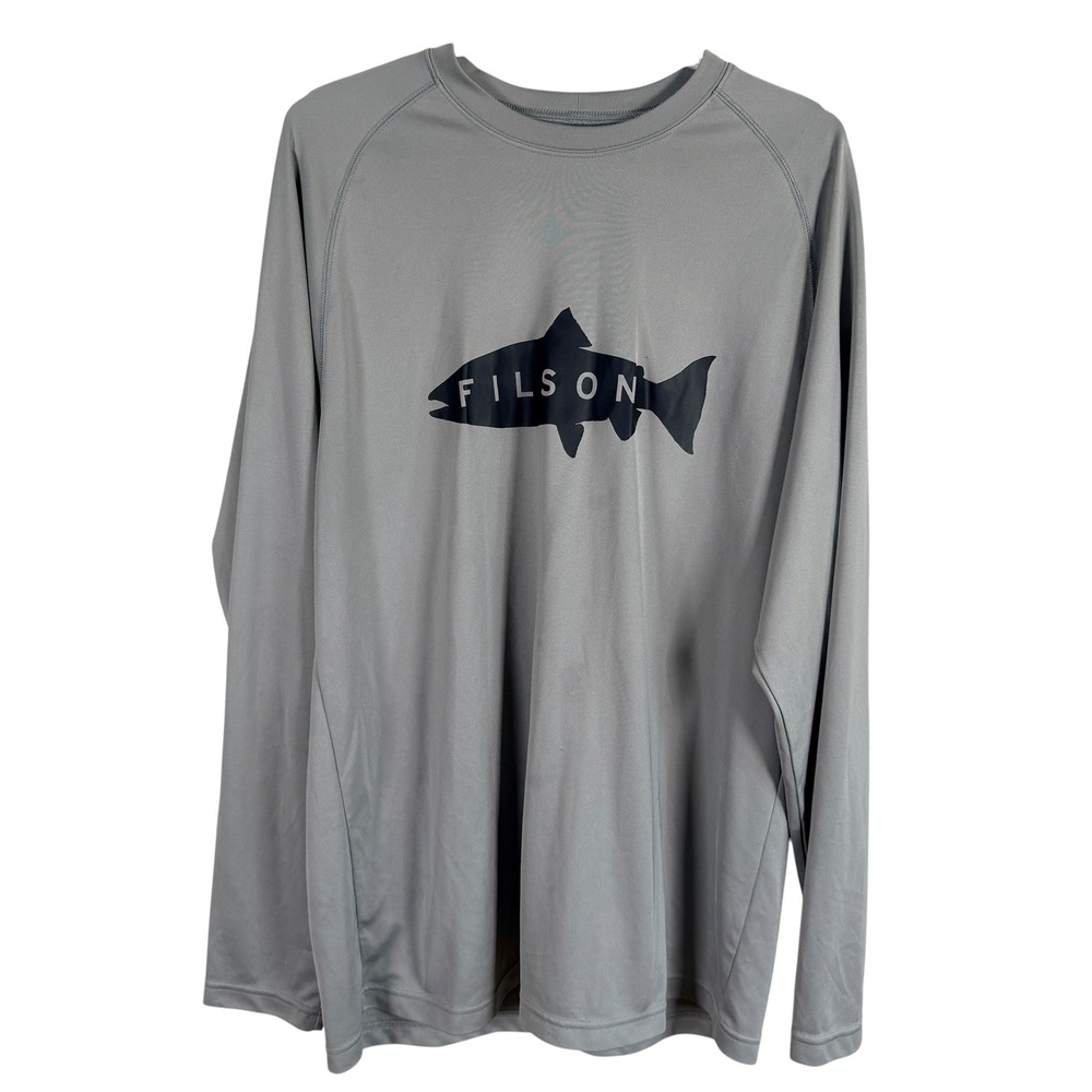 Filson Fishing Performance Shirt Mens XL Grey Long Sleeve Technical Tee read